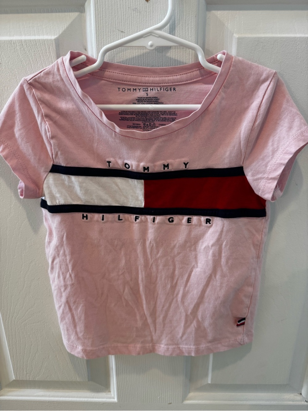 Tommy Hilfiger Pink Short Sleeve Logo Tee with Flag Stripe